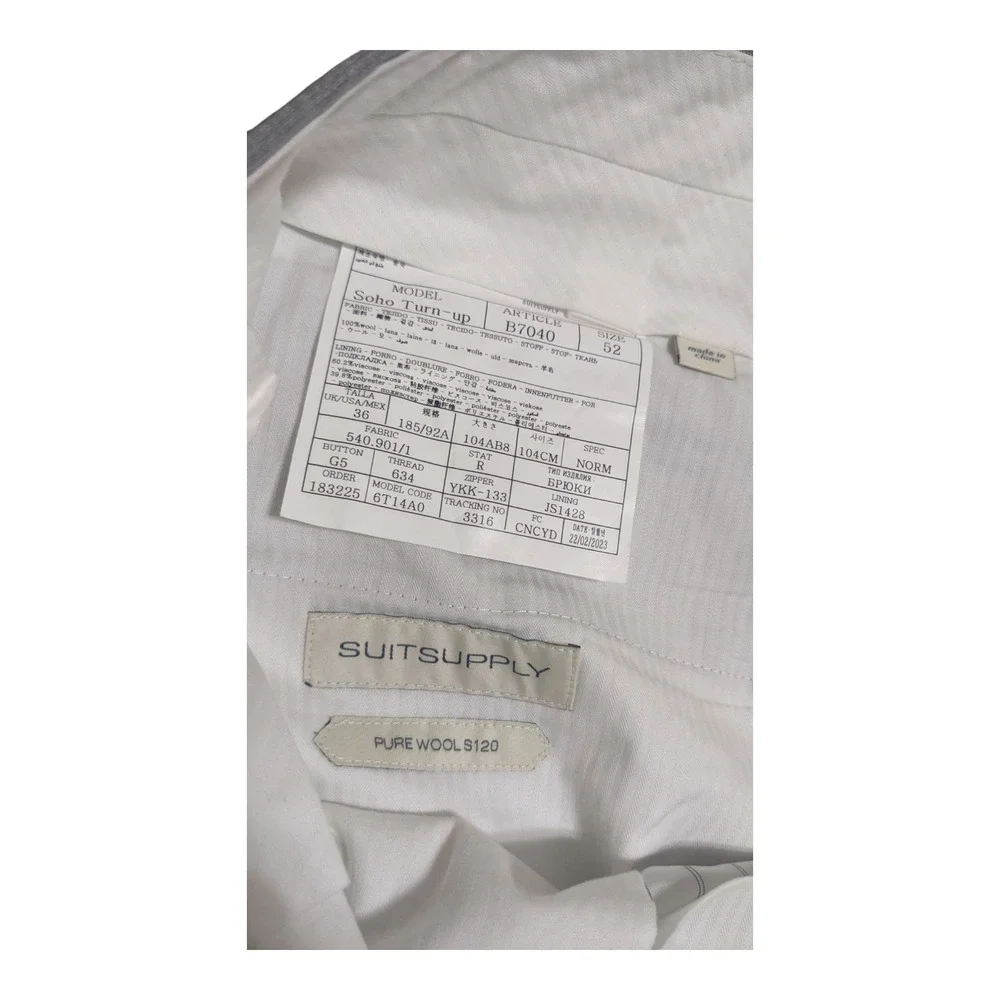 SUITSUPPLY Soho Turn‎ Up Trousers Men's UK 36 Pure Wool S120 Grey Dress Pants